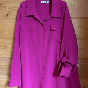 Women’s 3x curvy long sleeve blouse magenta pink Kim Rogers layer piece